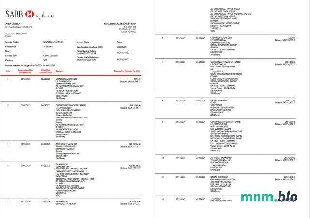 Arabia Saudyjska Rijad wyciąg bankowy słowo i przykład PDF